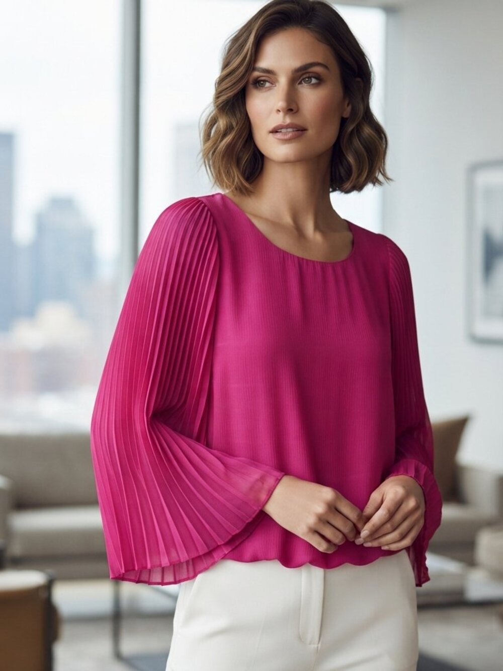 Alfani Women's Pink Prima Bloom Ruffled Long Sleeve Blouse Top Size 4p